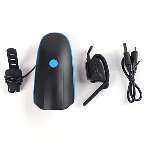 NuoYo LED Fahrradlampe Set mit klingel Fahrradhorn Fahrradhupe mit 2 Tönen,Fahrradlicht,Fahrradbeleuchtung Set,Frontlicht und Rücklicht Wiederaufladbare,1200 Decibel Horn,3 Lichtmodi,Super Energiespar,Ausgestattet mit EU-standard-Ladegerät,Schwarz(Rot-weiße Rückleuchten) - 2