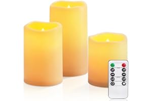 ‎AMAGIC AMAGIC Outdoor Flammenlose Kerzen, Wasserdichte Batteriebetriebene LED Stumpenkerzen mit Fernbedienung und Timer, Long Lasting, 3er-Set