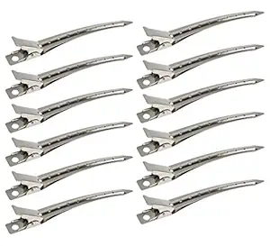 F Falkiya Professional Steel Silver Section Hair Clips for Hair Styling for Salon and Parlous, Women Metallic Use - Set of 12 Pieces