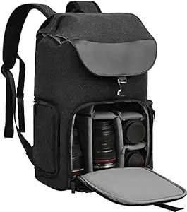 Camera Backpack CADeN Canvas Camera Bag for DSLR/SLR Mirrorless Camera with 15.6 inch Laptop Compartment, Camera Case Compatible for Sony Canon Nikon Cameras and Lens Tripod Waterproof Black