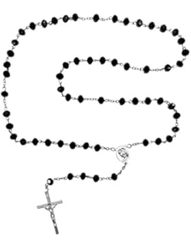 Kaltner Präsente Geschenkidee – Rosenkranz für Damen und Herren mit Kreuz Anhänger und Glas Perlen in schwarz