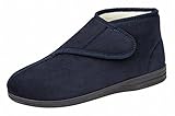 Mens Micro Suede Boot Style Fur Lined Velcro Slippers BLACK or BLUE Size 6 7 8 9 10 11 12