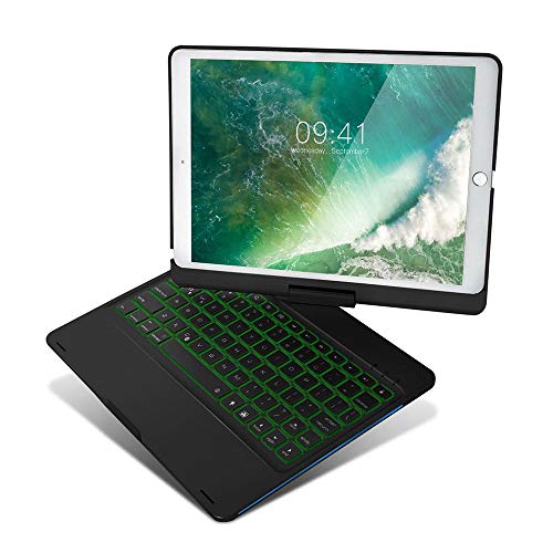 Preisvergleich Produktbild HDJC Drahtlose Bluetooth-Tastatur mit siebenfarbiger Hintergrundbeleuchtung und 360-Grad-Drehung,Black