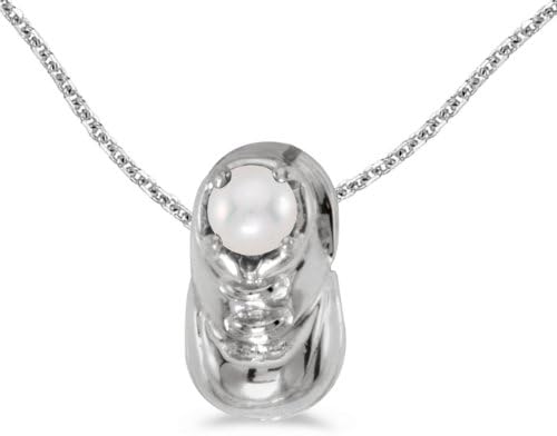 LXR 585 White Gold Freshwater Cultured Pearl Baby Bootie Pendant