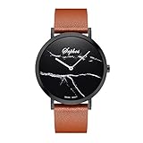 Sophos Sammlung Pure TIME Uhren 42 MM, Minimalistische Wasserdichte Armbanduhr, Analoge Quarz-Erwachsenenuhr mit Armband aus echtem Leder (Marmor Schwarz/braunes Lederband)