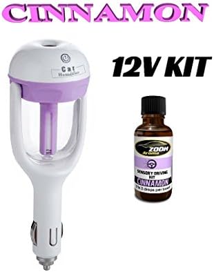 In Car or Truck Diffuser Kit for aromatherapy, ultrasonic 12volt for essential oils aromator, 3 in 1 humidifying and aromatherapy and dust control in your car, truck or motor home with Cinnemon scented oils, air purifying and cool misting (Cinnamon/Mauve)