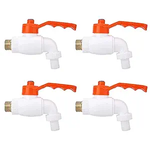 Bath Guru PVC Plastic Turkey White Nozzle Bib Cock Tap for Bathroom Kitchen Garden (Pack of 4), Unfinished