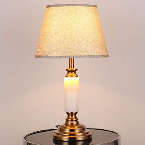 Traditionelle Tischlampe 19,7'antiken Stein Messing Kerzenständer Vintage weißen Stoff Trommel Schatten für Wohnzimmer Cafe Familie Schlafzimmer Nacht LCNINGTD (Farbe : A)