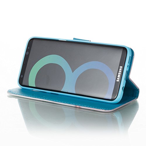 Hülle für Samsung S8, Galaxy S8 Brieftasche Schutzhülle, Aeeque Blau Wolke Schädel Muster Flip Tasche im Bookstyle mit Kartenfach Trageschlaufe Kunstleder Handyhülle Etui Wallet Case Cover Schale für Samsung Galaxy S8 - 8
