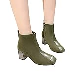 TianWlio Stiefel Frauen Herbst Winter Schuhe Stiefeletten Boots Freizeit Mode Square Head Schuhe Retro Dicke Ferse Rutschfeste Stiefel Armeegrün 40