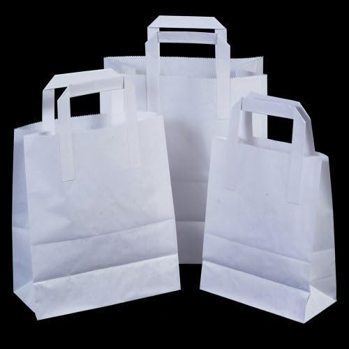 500x White Paper Carrier Bags with Flat Handles - 18cm x 23cm x 9cm by Paper Carrier Bags