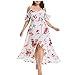 Produktbild BHYDRY Plus Size Frauen Casual Kurzarm kalte Schulter Boho Blumendruck langes Kleid(XXXXX-Large,Weiß)