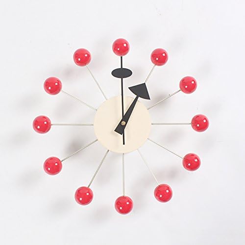 HHYS Wall Clock Wooden Balls Aluminum Holder Atomic Red Candy Ball Clock Nelson Design Multi-Color Select F103