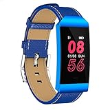 HQCC Bluetooth-Smart-Watch-Touchscreen, Herzfrequenz-Blutdruckmessung, Sportmessgerät, wasserdicht, kompatibel mit Android-Handys und IOS-Handys, Kindern von Männern und Frauen (Farbe : Blau)