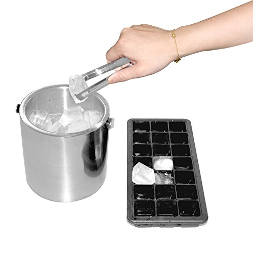Hicollie 1,5L Doppelwandig Eiswürfelbehälter Eiswürfelkühler Edelstahl mit Deckel Zange Abtropfgitter - 7
