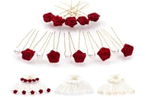FLEXISTORE Ensemble de 15 accessoires - pour cheveux/coiffure de mariée - Épingle à cheveux dorée - rouge bordeaux