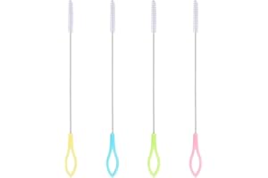 AIVEKE 4 Stück Extra Langer Strohbürste - Reinigungsbürsten Strohhalm Bürste Edelstahl-Nylonbürsten für Strohhalm-Reiniger, Wasserbecher, Reagenzgläser, Babyflaschen, Trichter (Gelb+Blau+Grün+Rosa)