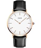 CIVO Herren Lederband Thin Flache Analog Quarz Uhr Männer Business Casual Wasserdichte Luxus Männlich Zeitloses Einfaches Classic Design Armbanduhr Modisch Kleid Uhren Rot Golden Ton (Schwarz)