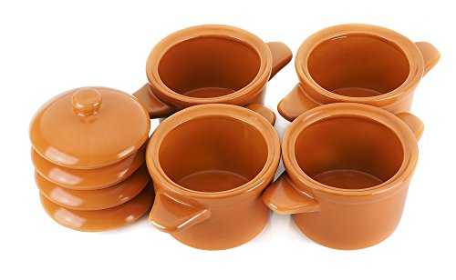 Suppentassen aus Keramik mit Deckel braun – 4 Stück - 3