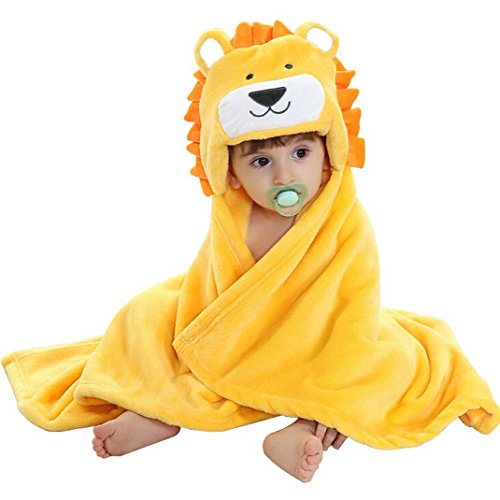 Baby Swaddle Wrap – Feelme Infant Toddler Animal Bathrobe Fleece Towel Blanket with Hooded for Bath Pool Beach Shower Gift - Lion