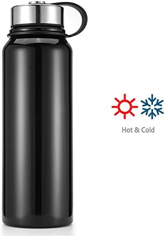 Makewe - 22 or 32 OZ Thermos Double-walled Vacuum Insulated Stainless Steel Sports Water Bottle Travel Mug (Black, 32oz)