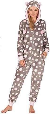 Ladies Hooded All In One Pyjamas Sleepsuit Onesie Nightwear (Large/X-Large, Grey)