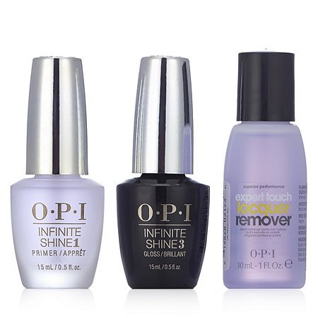 OPI Infinite Shine 3 Piece Essentials .Infinite Shine Primer (15ml) ,Infinite Shine Gloss (15ml) ,and a Expert Touch Lacquer Remover (30ml).