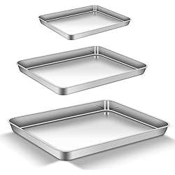 AEMIAO Acier Inoxydable Plaque à Pâtisserie Professionnel Plaque de Cuisson pour la Maison Cuisine Barbecue, Antiadhésive Sain Super Miroir Finition Lave-Vaisselle, 40 x 30 x 2.5 cm, Lot de 3