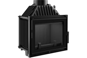 ‎KRATKI KRATKI Maja Holzkamin mit Lufteinlass BImSchV 2 konform 8 kW Thermischer Wirkungsgrad 80% Staubauslass 200 mm Gusseisen Stahl gerade Verglasung Dekoglas 70 x 60 cm