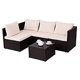 【Komfortable Rücken- und Sitzkissen】6cm dicke Sitzkissen und 10cm dicke Rückkissen der Gartenlounge laden zum angenehmen Entspannen ein. Ausgestattet mit praktischem Reißverschluss, lassen die Bezüge der Rücken- und Sitzkissen sich leicht wechseln und reinigen.