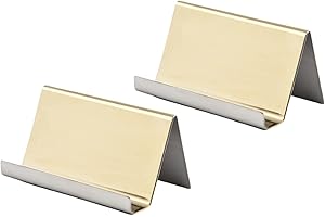 QICSTELAR Business Card Holders，2 Pcs Stainless Steel Business Card Holders display Business Card Stands Desk Office Card Display Stand Desktop Card Display for Name Card, Office Desk (2-gold)