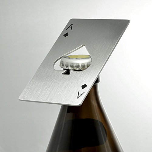 2er Set Flaschenöffner im Pokerkarten Design aus hochwertiger Edelstahl, Kartenwert ‚Pik AS‘, Poker, Marke Ganzoo - 2