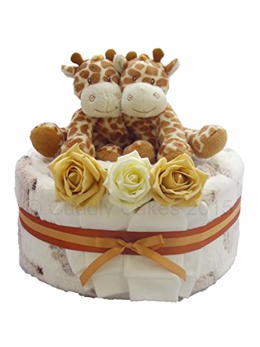 Giraffe Twins Neutral Unisex One Tier Nappy Cake Baby Gift with FREE UK Delivery