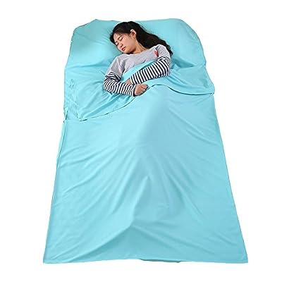 VILISUN Drap de Sac de Couchage Portatif et Ultra-Léger avec Poche Taie d'Oreiller Pour Voyage ou Camping (V- Bleu clair, M)