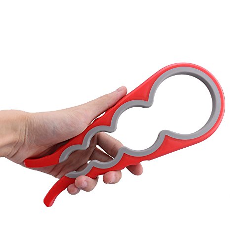 HooYL 4-in-1 Flaschenöffner Deckelöffner mit Gummioberfläche für mehrere Größen (Rot) - 3