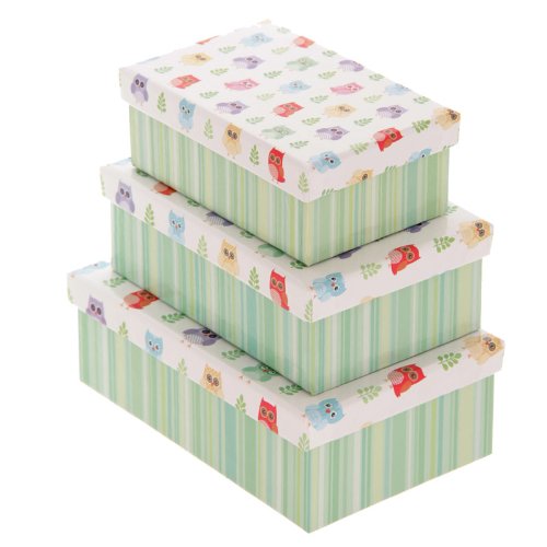 Set of 3 Rectangular Card Craft and Gift Boxes - Dotty Owl