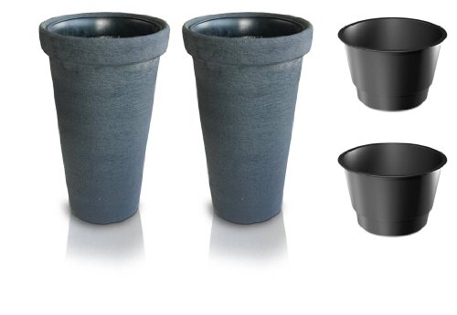 2er Set XL Flower Tower Anthrazit - 2 Pflanztöpfe mit 63 cm Höhe, 40cm Durchmesser und 36 Liter Volumen für Innen- und Außenbereiche, inkl. halbhohem Einsätzen für sauberes Bepflanzen und einfaches Umtopfen