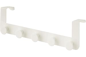 ECOSTAR 1618 Perchero puerta,Gancho para puerta con 5 ganchos,Percha Puerta Gancho perchero sin taladrar,Colgador Puerta,Gancho Puerta Ideal para baño cocina,35X11X4CM (Blanco)