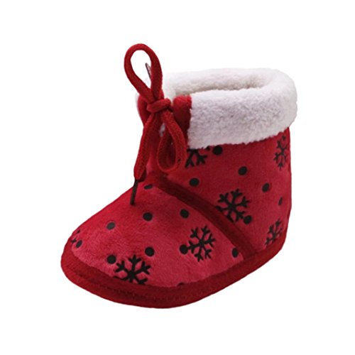 chaussures bébé Tout-petit nouveau-né de Noël neige Imprimer doux Bottes Sole Prewalker chaudes (13, Rouge)