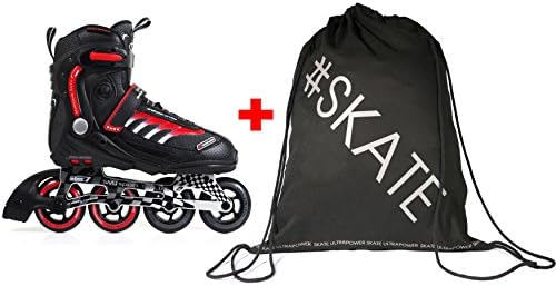SET - SMJ® RX23 Inline Skates + ULTRAPOWER® Drawstring Backpack | Women | Men | ABEC7 | Aluminum Rail | Sizes 42-46, SMJ Größen:43, SMJ Farbe:Black/Red RX23