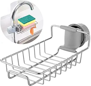 FORKLS Faucet Rack Storage Rack, Kitchen Sink Organizer, Stainless-304 Steel Sink Faucet Sponge Holder Sink Caddy Organizer for Kitchen & Bathroom Accessories- Made of Coated Metal