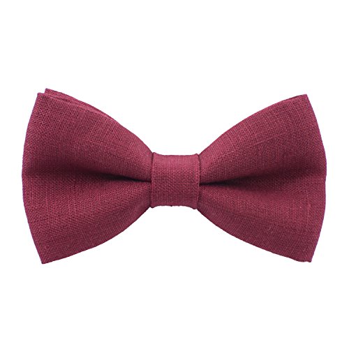 Bow Tie House Linen Classic Pre-Tied Bow Tie Formal Solid Tuxedo, by (Medium, Dark Red)
