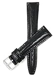 Extra Lang (XL) Leder Uhrenarmband 14mm, Schwarz, klassischer Stil, halbglänzende Oberfläche, auch verfügbar in braun, hellbraun, blau und dunkelgrün