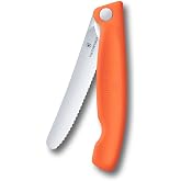 Victorinox Swiss Classic katlanır piknik bı&ccedil;ağı, y&uuml;r&uuml;y&uuml;ş, meyve, sebze, sandvi&ccedil;, sosis, tırtıklı bı&ccedil;ak, ekstra keskin, turunc