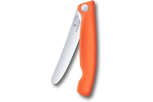 Victorinox Swiss Classic Navaja plegable de picnic para senderismo, fruta, verdura, panecillos, salchichas, filo dentado, extra afilada, Naranja