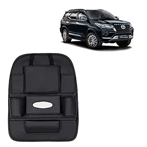 RD Universal PU Leather Car Auto Seat Back Organizer Multi Pocket Travel Storage Bag with Hangers, Tissue Paper and Bottle Holder-Black Colour Compatible for Toyota New FORTUNNER