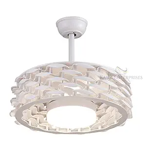 Kanz Enterprises Designer Fans 23 Inches ABS Bladeless Fan White NO Noise BLDC Motor 30 watts with 3 Color Changing LED Light Timer with Winter/Summer Option Suitable for Living Room K-2718