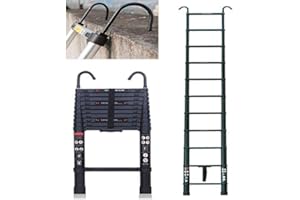 ROYALSWILL 3,2M Teleskopleiter mit Haken, Aluminium Ausziehleiter Mehrzweckleiter Rutschfester Klappleiter Stehleiter Ausziehbar Leiter für Dachboden/Kletterdach/Büronutzung/Baujob, 150kg/330 Pfund Belastbarkeit