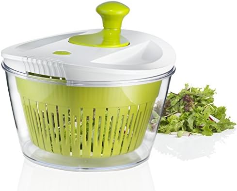 Large Salad Spinner with 5.0 Quart Bowl, Plus Extra Storage Lid for Convenience - Lettuce Washer, Dryer and Keeper - AND Dressing Shaker Bottle