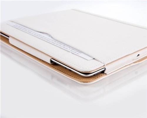 iPad 4 Hülle - JAMMYLIZARD Ledertasche Smart Cover mit Standfunktion (mit Retina) für iPad 4. 3 & 2, WEIß & HONIG